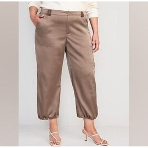 NWT High-Waisted Satin Cargo Pants Size XL - Picture 1 of 16